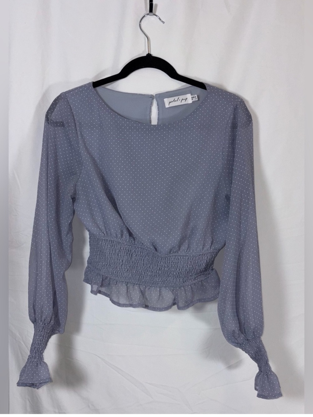 Petal & Pup Lavender Dot Smocked-Waist Long Sleeve Top